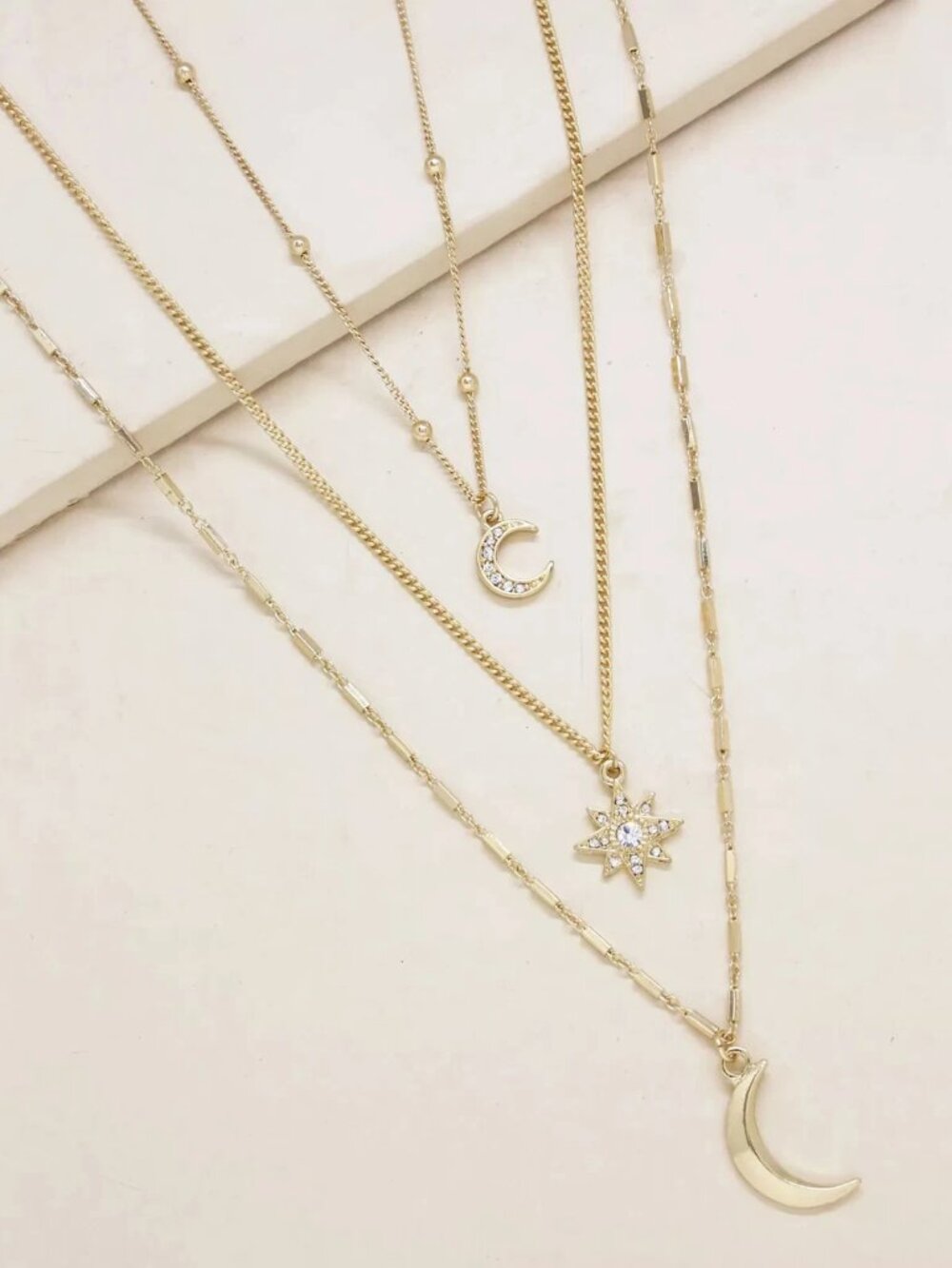 ETTIKA Night Sky Necklace Set 18K Gold Plat. Trio Stars & Moon Layered Celestial